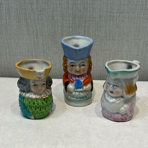 Vtg 1940-50's Occupied Japan Mini Toby Jugs Creamer Pitcher Small Set Lot 3 - Picture 1 of 16